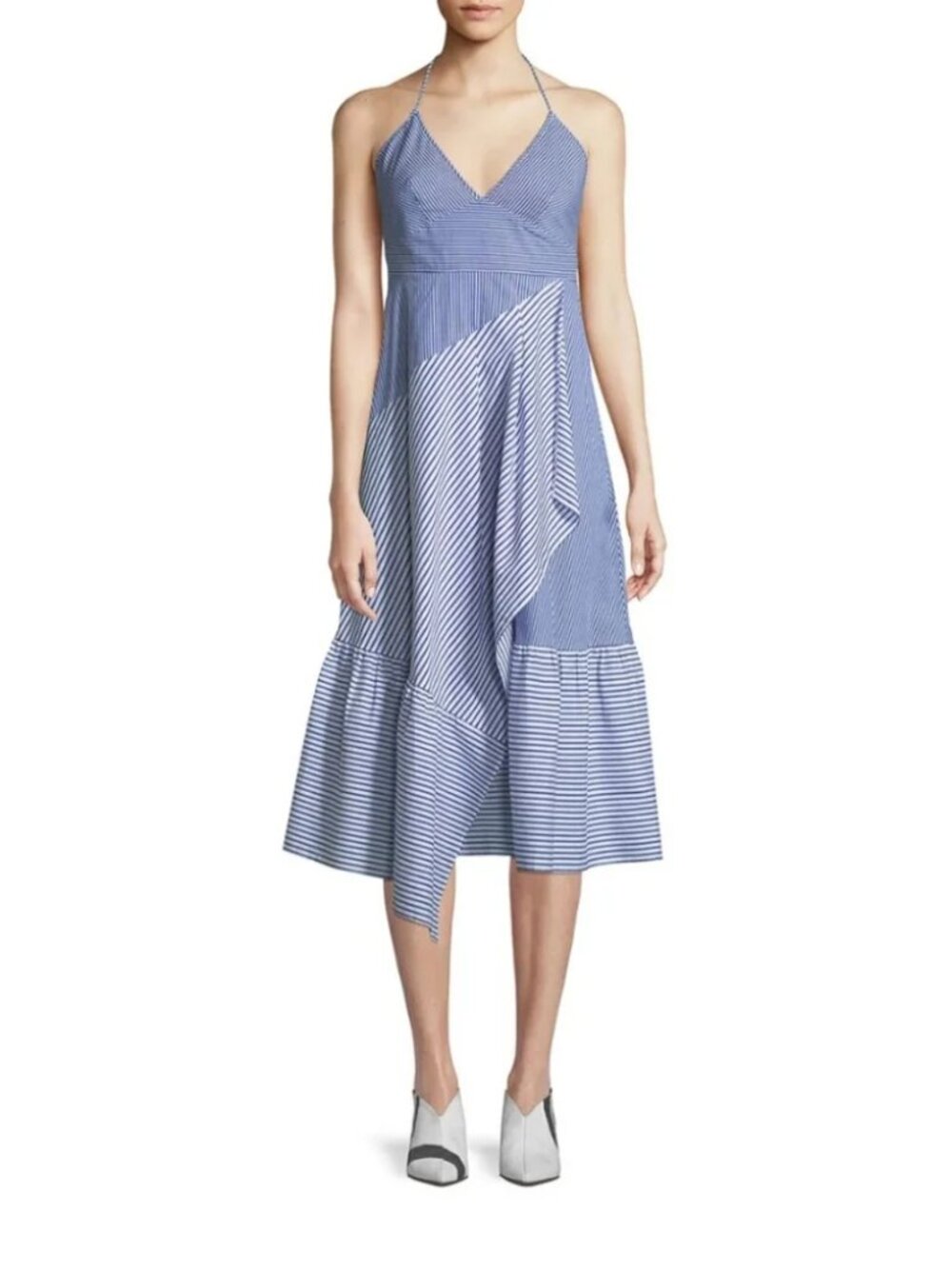 Tibi blue and white striped halter dress, size 6